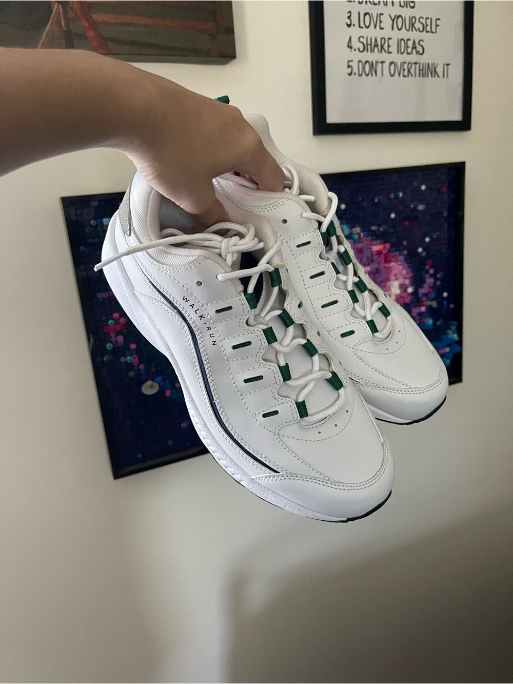 Easy Spirit White Sneakers with Green Accents